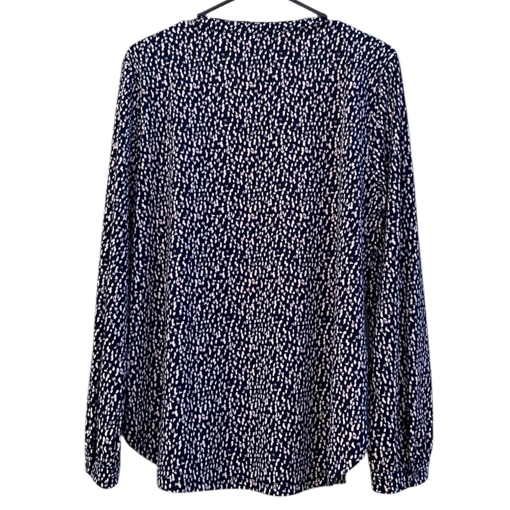 Ann Taylor Factory Navy Patterned Top Long Sleeved Business Casual Size Large - Picture 2 of 9